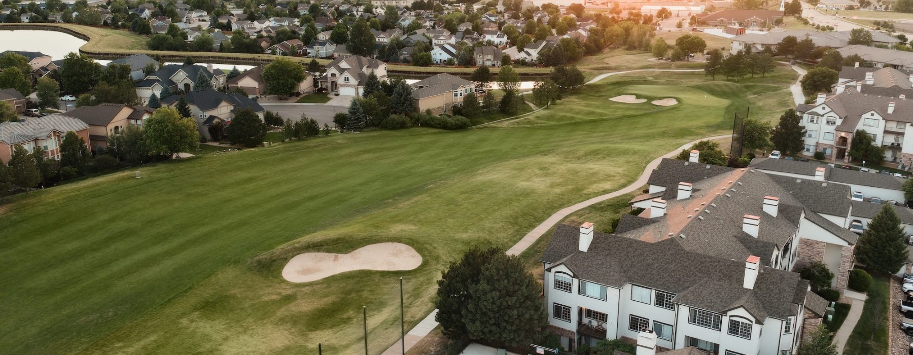 golf course in between buildings